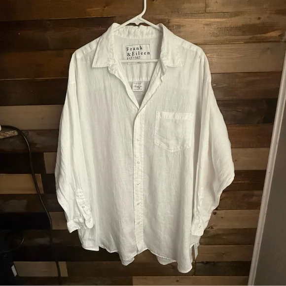 Frank & Eileen Women’s OS Mackenzie Italian Linen Button Up Top White Relaxed - Picture 2 of 9